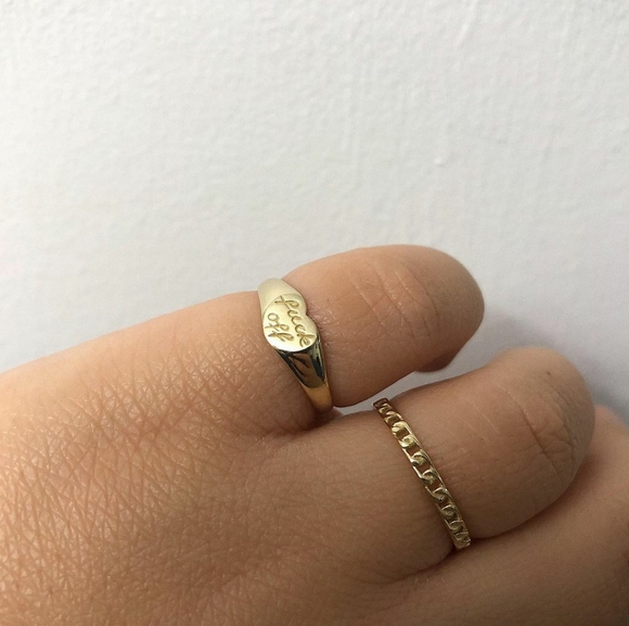 10k Gold Fuck Off Ring, Heart Shaped Signet - Picture 2 of 3